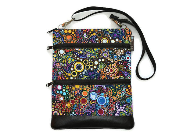 SMALL SIZE Travel Bags Crossbody Purse - A1 Cross Body - Faux Leather - Tablet Purse - Happy Dot Fabric