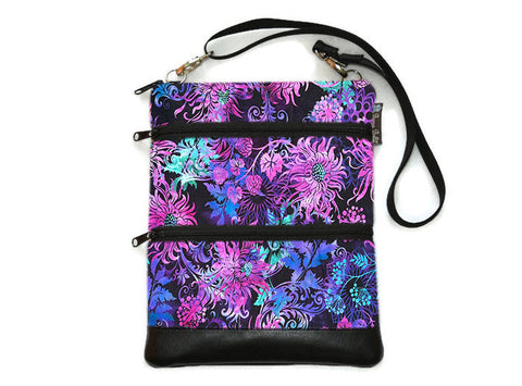 MEDIUM Travel Bags Crossbody Purse - A1 Cross Body - Faux Leather - Tablet Purse - Purple Floragraphixs