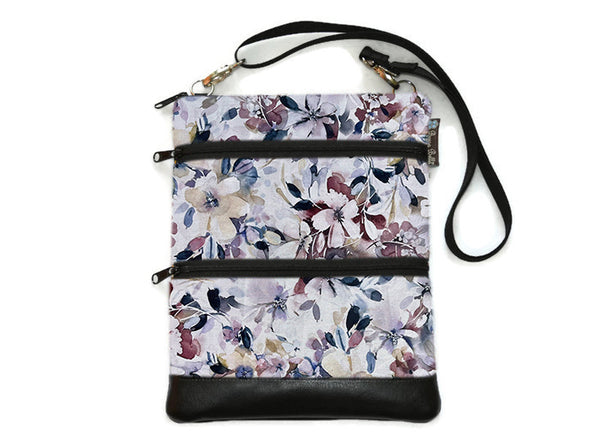 SMALL SIZE Travel Bags Crossbody Purse - A1 Cross Body - Faux Leather - Tablet Purse - Cream Floral Fabric