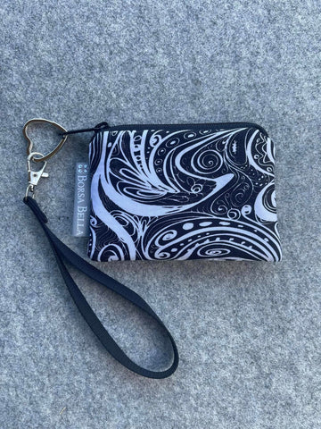 Pixy Roo Card or Coin Holder Catch All Zippered Pouch - Black and White