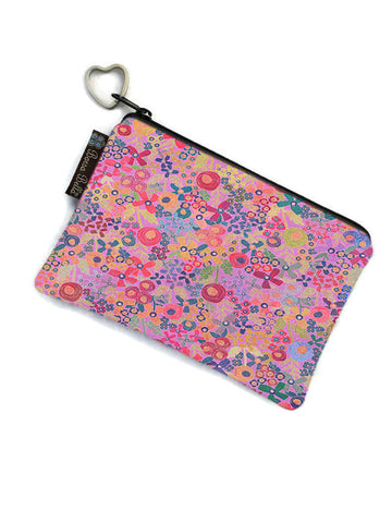 LARGE Catch All Zippered Pouch - A1 - Tiny Pink Flowers Fabric