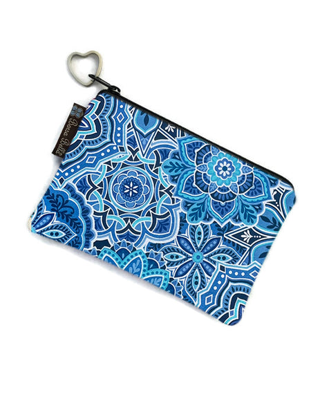 LARGE Catch All Zippered Pouch - A1 - Blue and White Fabric