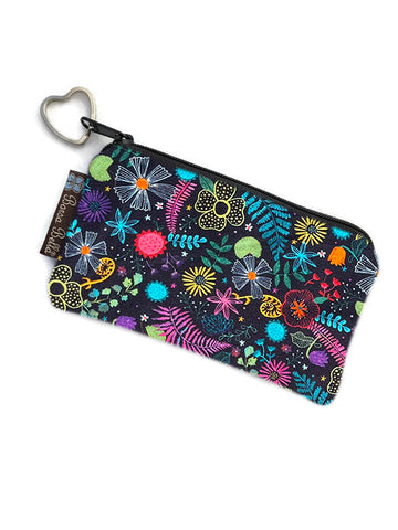 MEDIUM Catch All Zippered Pouch - A1 - Bright Floral with Black Background Fabric