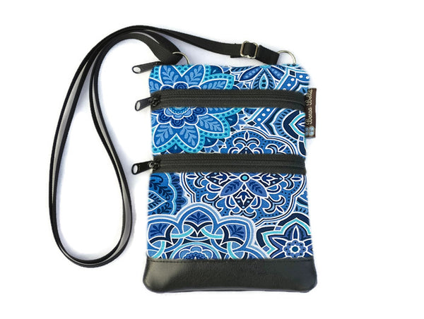 ELLA BELLA (SMALLEST) Travel Bags Crossbody Purse - A1 Cross Body - Faux Leather  - Blue and White Fabric