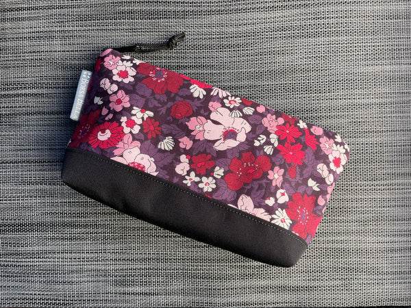 Side Kick Gusseted Zippered Pouch Purple Pink Floral Fabric