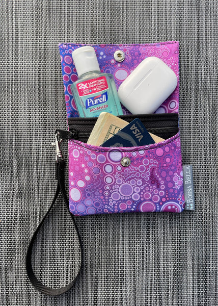 Small Slim Wallet - Light Weight - Added RFID Fabric - Purple Dot Fabric