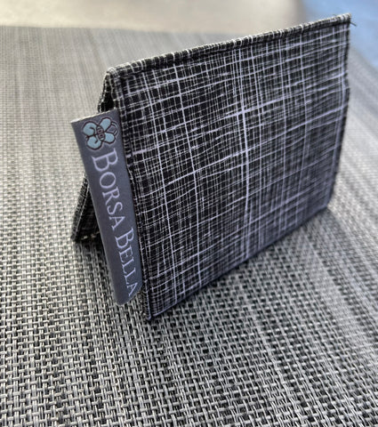 Card Holder RFID Protected -  Black and White Crosshatch Fabric