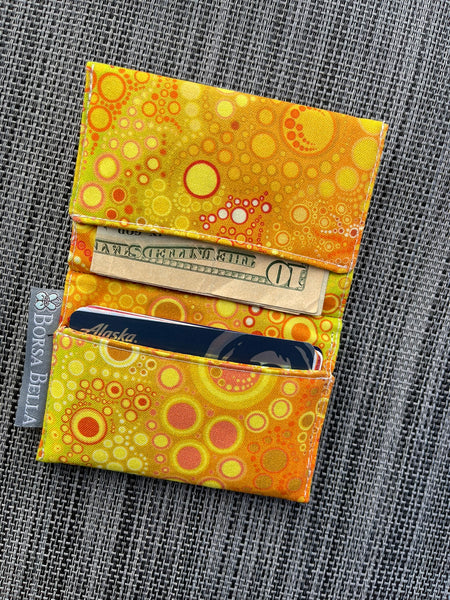 Card Holder RFID Protected -  Yellow Dot Fabric