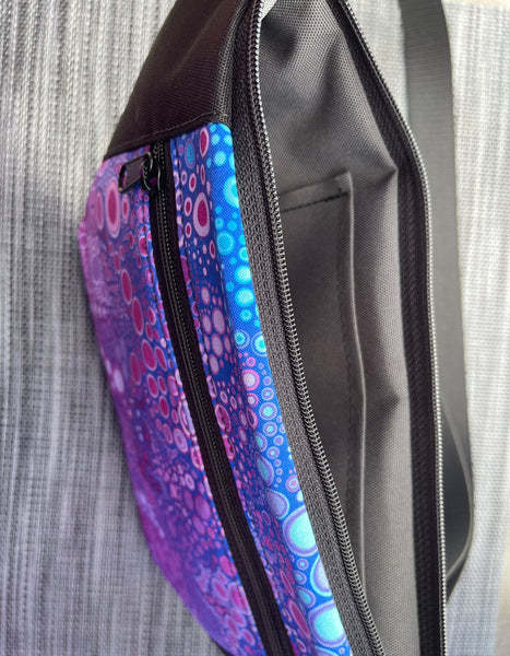 Fanny Pack or Crossbody Bag -  Blue/Purple Dot Fabric