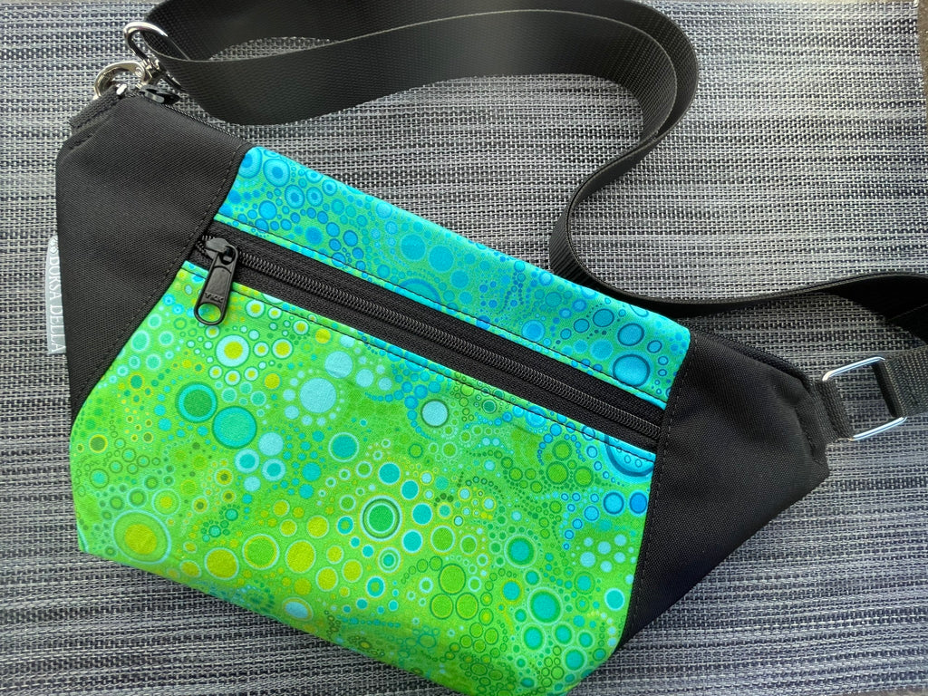 Fanny Pack or Crossbody Bag -  Green/Blue Dot Fabric