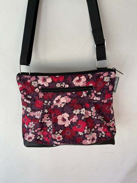 Hobo Purse Cross Body - Shoulder Bag - Flower Show Violet Fabric