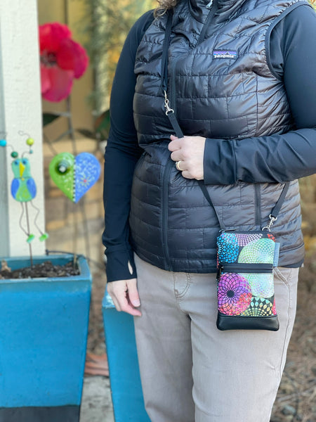 Short Zip Phone Bag - Wristlet Converts to Cross Body Purse - Bright Colorful Fabric