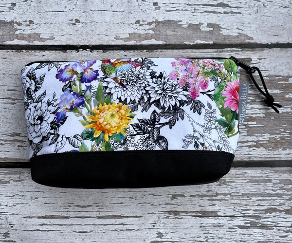 Side Kick Gusseted Zippered Pouch Decoupage Black and White Fabric