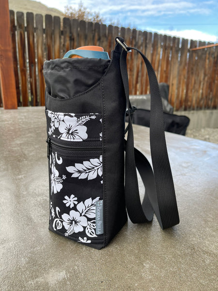 Water Bottle Crossbody Bag - Day Drinker - Hawiian Hibiscus Flower  Fabric Pocket