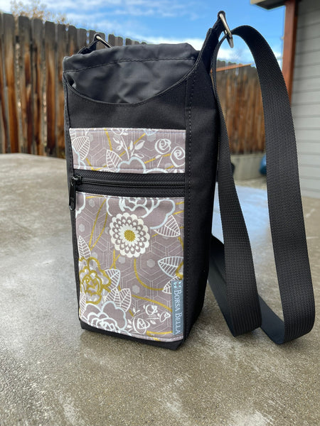 Water Bottle Crossbody Bag - Day Drinker - Metallic Dawn Fabric Pocket