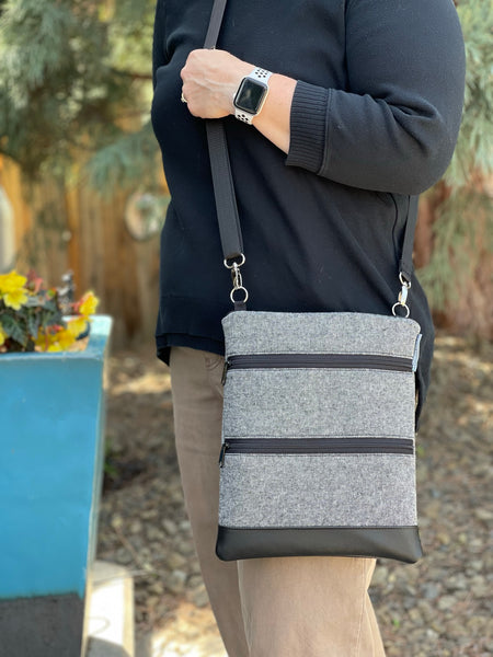 MEDIUM Travel Bags Crossbody Purse - A1 Cross Body - Faux Leather - Tablet Purse - Bright Prints on Black Background Fabric