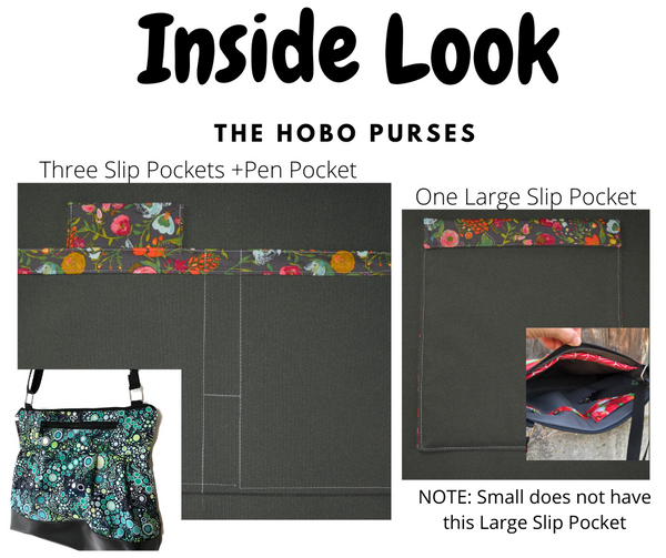 Hobo Purse Cross Body - Shoulder Bag - Black Wild Bush Flowers Fabric