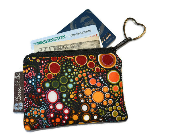 Pixy Roo Card or Coin Holder Catch All Zippered Pouch A1 - Happy Dot Fabric