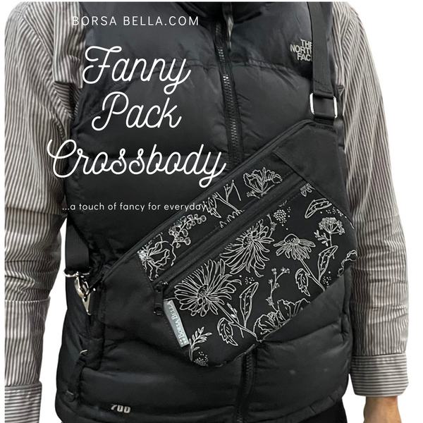 Fanny Pack or Crossbody Bag - Gray Rose Fabric