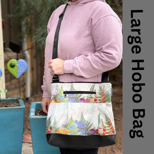 Hobo Purse Cross Body - Shoulder Bag with Faux Leather - Night FernTastic Fabric