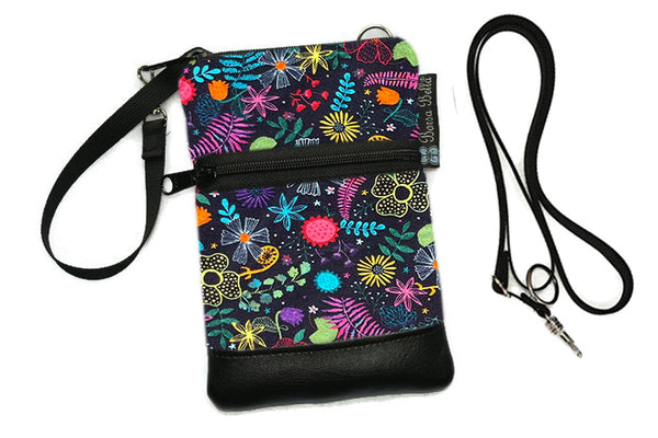 Short Zip Phone Bag - Wristlet Converts to Cross Body Purse - Bright Colorful Fabric