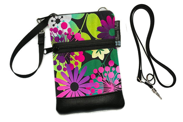 Short Zip Phone Bag - Wristlet Converts to Cross Body Purse - Dazzle Fabric