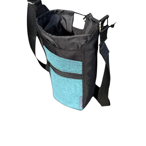 Water Bottle Crossbody Bag - Day Drinker - Blue Teal Fabric Pocket