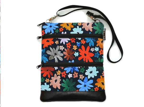 Travel Bags Crossbody Purse - Cross Body - Faux Leather - Tablet Purse -  Wild Daisy Fabric