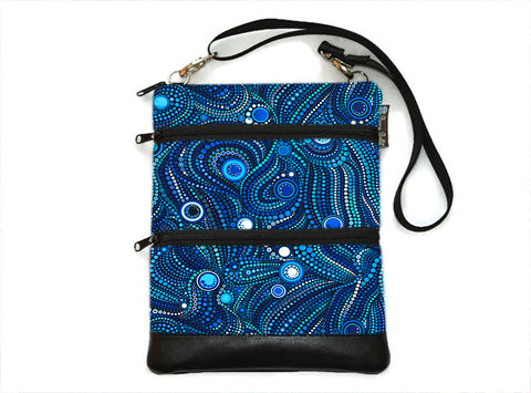 Travel Bags Crossbody Purse - Cross Body - Faux Leather - Tablet Purse - Blue Kraken Fabric