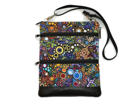 Travel Bags Crossbody Purse - Cross Body - Faux Leather - Tablet Purse - Happy Fabric