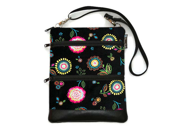 Travel Bags Crossbody Purse - Cross Body - Faux Leather - Tablet Purse - Night Shade Fabric