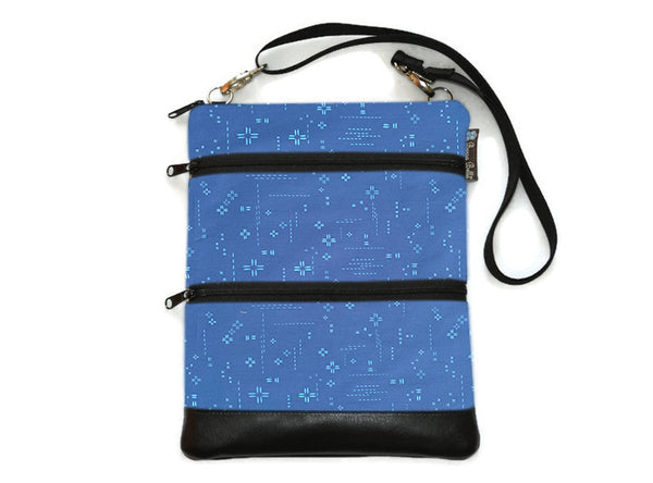 Travel Bags Crossbody Purse - Cross Body - Faux Leather - Tablet Purse - Bright Blue Crosshatch Fabric