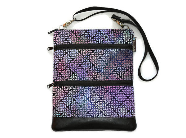 Travel Bags Crossbody Purse - Cross Body - Faux Leather - Tablet Purse -  New Purple Gray Fabric