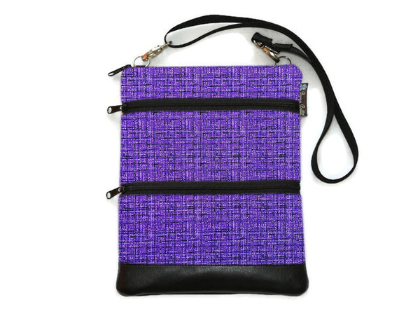 Travel Bags Crossbody Purse - Cross Body - Faux Leather - Tablet Purse - Purple Crosshatch  Fabric