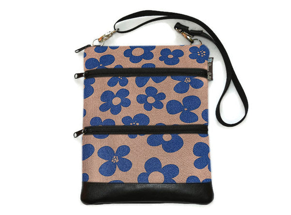 Travel Bags Crossbody Purse - Cross Body - Faux Leather - Tablet Purse -  Blue Bayou Fabric