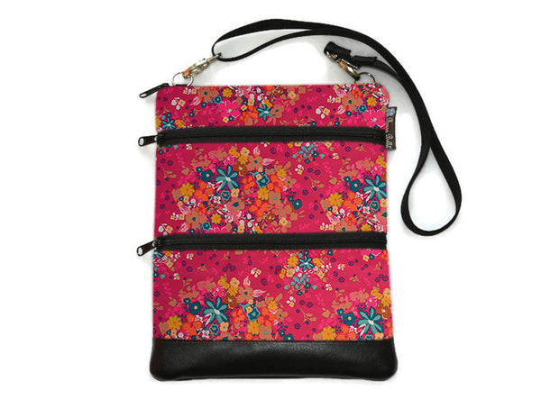Travel Bags Crossbody Purse - Cross Body - Faux Leather - Tablet Purse -  Winter Pink Fabric