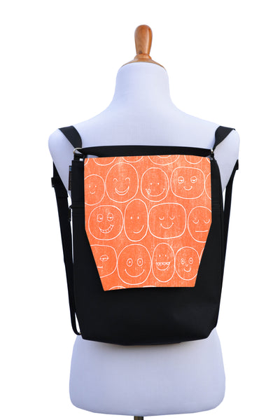 Convertible Backpack Bag -  Orange Expression Canvas Fabric