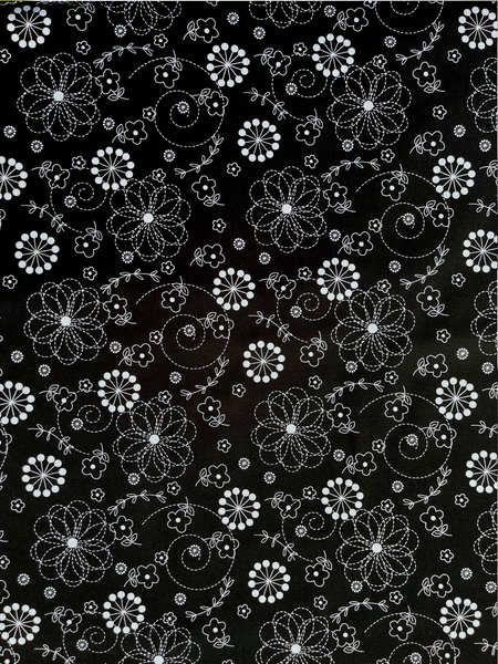 Catch All Zippered Pouch - Black and White Daisy Doodle Fabric