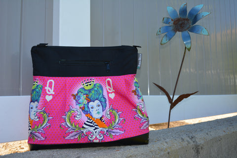 Clearance Hobo Purse Cross Body - Shoulder Bag - Pink Queen of Hearts Fabric - Limited Edition