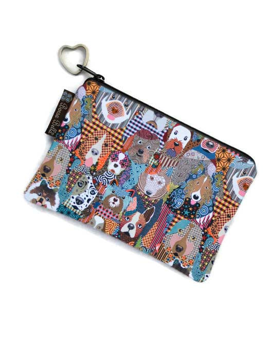 Catch All Zippered Pouch - Colorful Puppy Party Fabric
