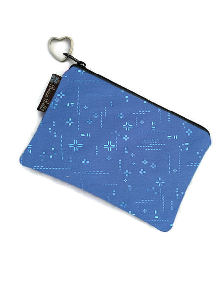 Catch All Zippered Pouch - Blue Crosshatch Fabric