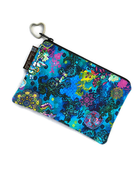 Catch All Zippered Pouch - Blue Crosshatch Fabric