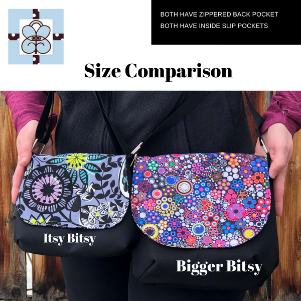Itsy Bitsy/Bigger Bitsy Messenger Purse - Black Wild Bush Flowers Fabric