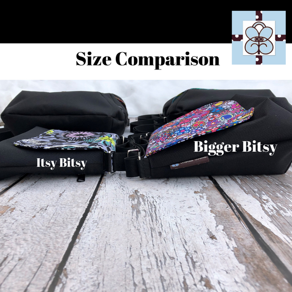 Itsy Bitsy/Bigger Bitsy Messenger Purse - Black and White Daisy Doodles Fabric