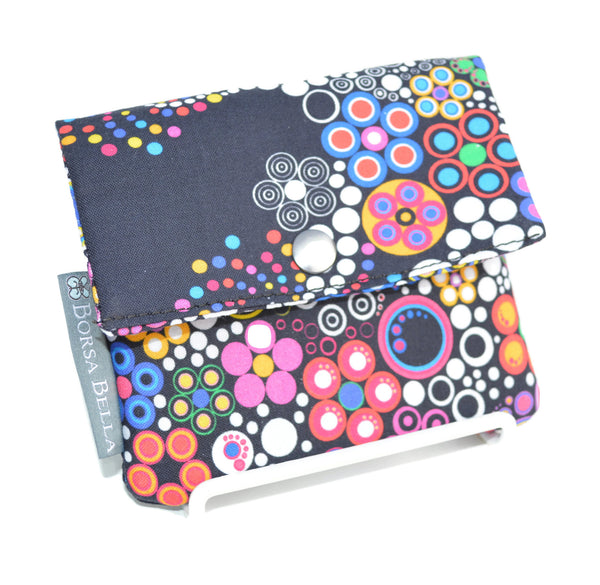 Small Slim Wallet - Light Weight - Added RFID Fabric - Boarder Glorious Dots Fabric