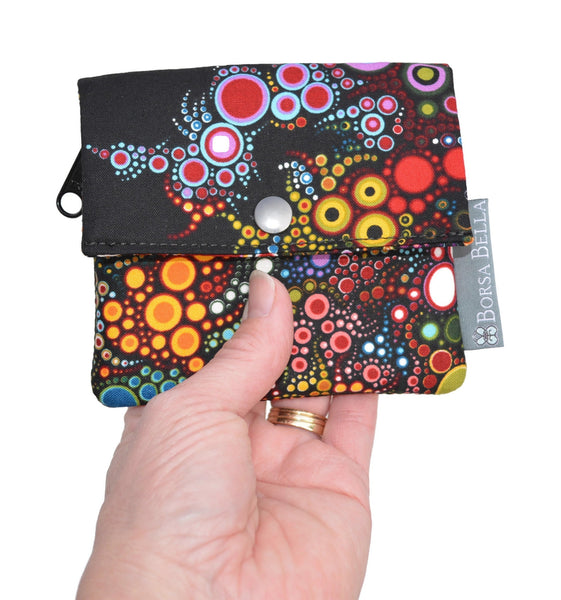 Small Slim Wallet - Light Weight - Added RFID Fabric - Blue Batik