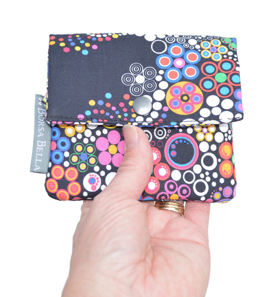 Small Slim Wallet - Light Weight - Added RFID Fabric - Boarder Glorious Dots Fabric