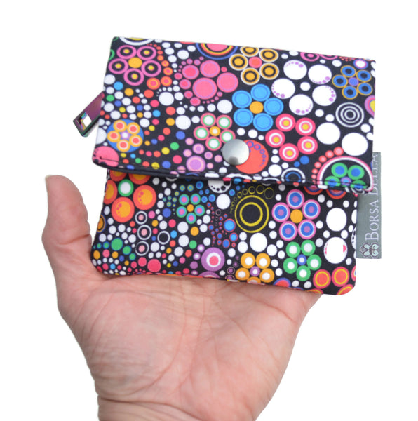 Small Slim Wallet - Light Weight - Added RFID Fabric - Glorious Dots Fabric