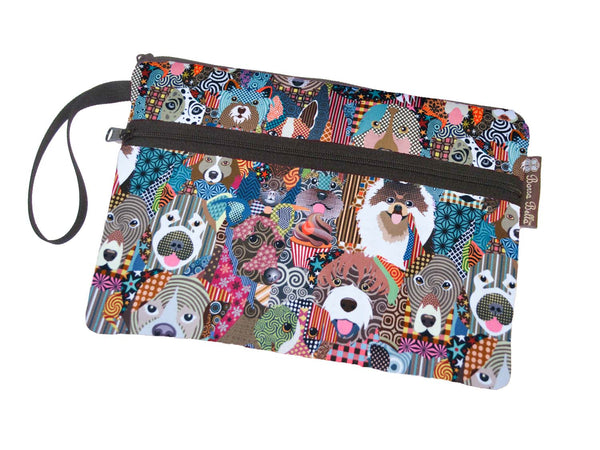 Deluxe Long Zip Phone Bag - Converts to Cross Body Purse - Puppy Party Fabric