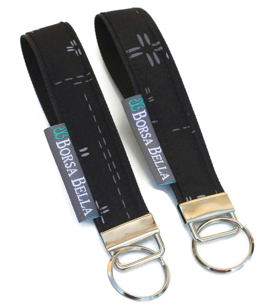 Keychain Wristlets -  Crosshatch Black Fabric